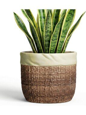 8 Inch Round Ceramic Plant Pots - Stylish Brown Planters for Home Decor